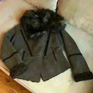 Moto-style faux suede shearling - Laundry by Shelli Segal winter coat - Sz M
